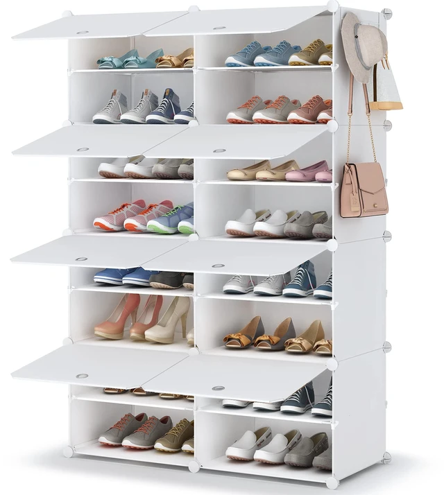 Main image of Shoe Rack Organizer 32 Pair Modular Shoe Storage Cabinet for Closet | PP Plastic, Sturdy Steel Frame, Waterproof, Dustproof, Easy Clean, Shoe Shelves for Closet Garage Hallway Bedroom Entryway