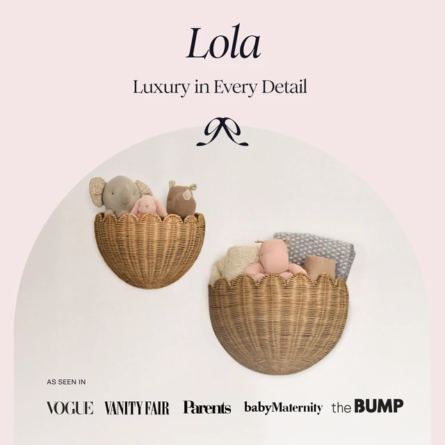 Alt view image 2 of 7 - The Original Scalloped Wicker Wall Basket Set of 2 (16x10x7 In) | Handwoven Scalloped Wall Baskets, Rattan Wall Hanging Baskets, Wall Storage Basket for Nursery, Living Room, Mocca