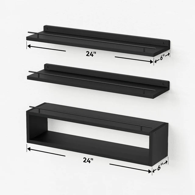 Alt view image 4 of 6 - Floating Shelves for Wall 24 inch with Cube Shelf, Wall Shelves with Metal Rail for Decor, Bathroom Organizers and Storage, Over Toilet Shelves for Bathroom, Toilet Paper-Black