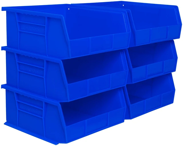 Main image of 30235 AkroBins Plastic Storage Bins, 11"x11"x5", Blue, 6-Pack | Space-Saving Stackable Bins for Garage, Pantry, Craft Organization