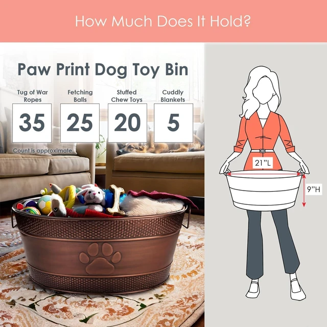 Alt view image 4 of 7 - Copper Metal Dog Toy Storage Bin, Indestructible, Large | Toy Box, Blanket & Leash Organization Handles