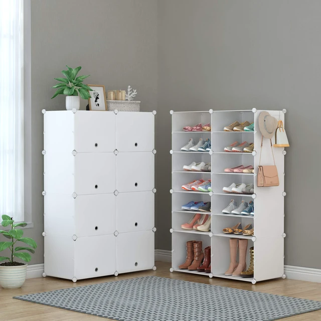 Alt view image 7 of 7 - Shoe Rack Organizer 32 Pair Modular Shoe Storage Cabinet for Closet | PP Plastic, Sturdy Steel Frame, Waterproof, Dustproof, Easy Clean, Shoe Shelves for Closet Garage Hallway Bedroom Entryway
