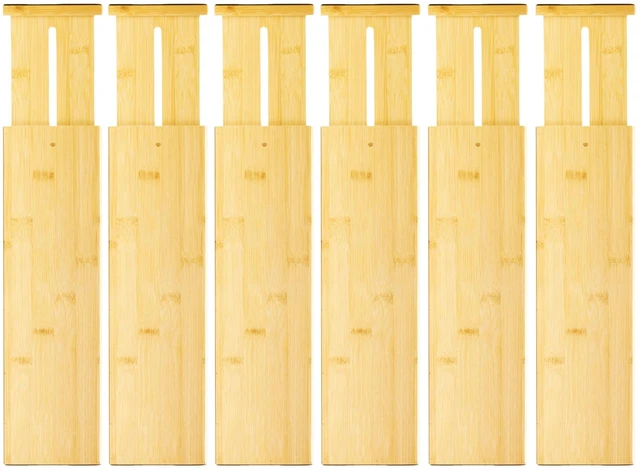 Main image of 6 Pack Bamboo Drawer Dividers, 4" High Adjustable 16.6" - 21.8" Clothes Drawer Organizers, Expandable Separators for Bedroom/Bathroom/Kitchen/Office Storage