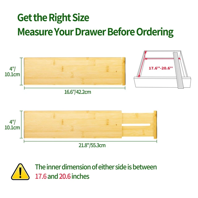 Alt view image 2 of 7 - 6 Pack Bamboo Drawer Dividers, 4" High Adjustable 16.6" - 21.8" Clothes Drawer Organizers, Expandable Separators for Bedroom/Bathroom/Kitchen/Office Storage