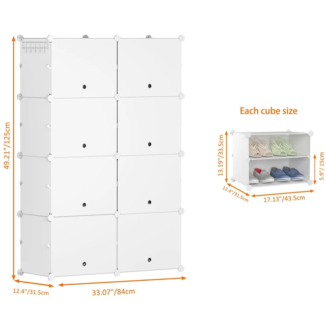 Alt view image 5 of 7 - Shoe Rack Organizer 32 Pair Modular Shoe Storage Cabinet for Closet | PP Plastic, Sturdy Steel Frame, Waterproof, Dustproof, Easy Clean, Shoe Shelves for Closet Garage Hallway Bedroom Entryway