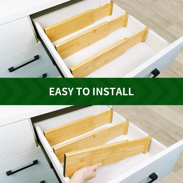 Alt view image 4 of 7 - 6 Pack Bamboo Drawer Dividers, 4" High Adjustable 16.6" - 21.8" Clothes Drawer Organizers, Expandable Separators for Bedroom/Bathroom/Kitchen/Office Storage