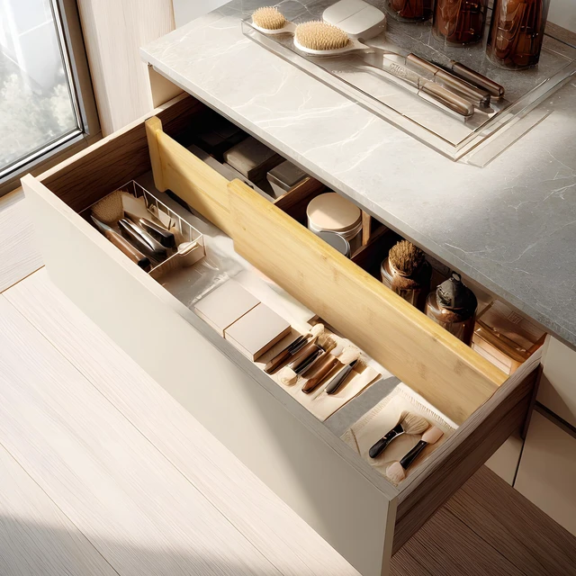 Alt view image 5 of 7 - 6 Pack Bamboo Drawer Dividers, 4" High Adjustable 16.6" - 21.8" Clothes Drawer Organizers, Expandable Separators for Bedroom/Bathroom/Kitchen/Office Storage