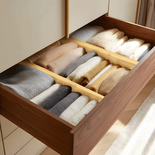 Alt view image 3 of 7 - 6 Pack Bamboo Drawer Dividers, 4" High Adjustable 16.6" - 21.8" Clothes Drawer Organizers, Expandable Separators for Bedroom/Bathroom/Kitchen/Office Storage