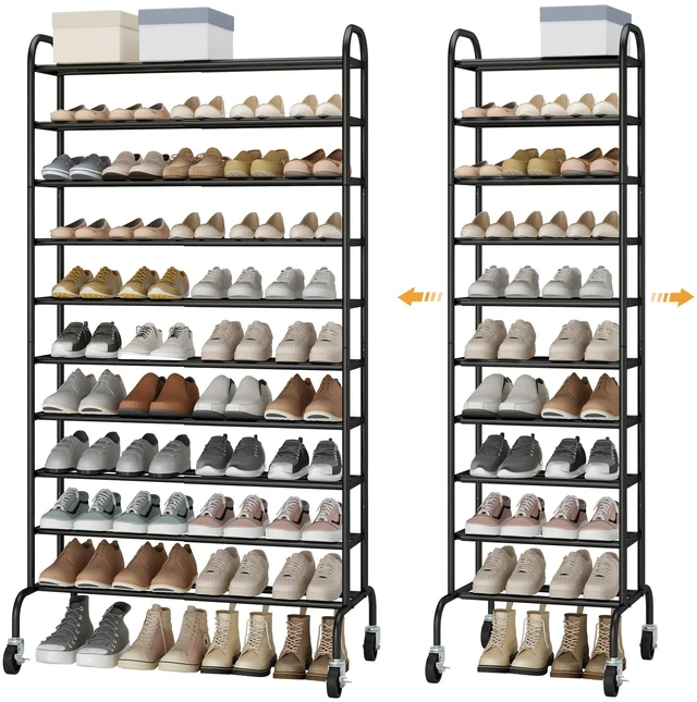 Main image of Expandable Shoe Rack, 10-Tier Metal Tall Shoe Rack for Garage, Up to 44 Pairs Adjustable Shoe Rack Storage for Front Door Entrance, Free Standing Shoe Rack Organizer for Entryway, Black