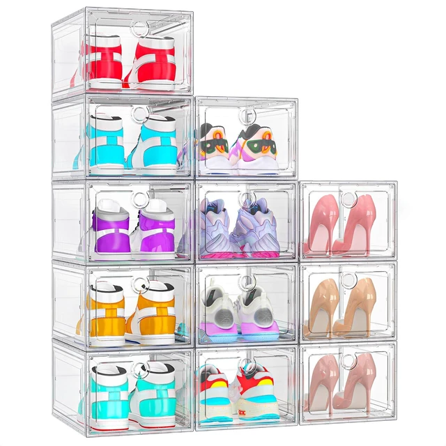 Main image of 12-Pack Shoe Storage Boxes Clear Magnetic Stackable | Upgraded Harder Material, Stackable Space-saving, Fits Sneakers & Boots, Clear Magnetic Front Door