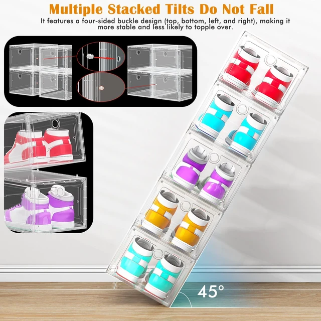 Alt view image 3 of 5 - 12-Pack Shoe Storage Boxes Clear Magnetic Stackable | Upgraded Harder Material, Stackable Space-saving, Fits Sneakers & Boots, Clear Magnetic Front Door