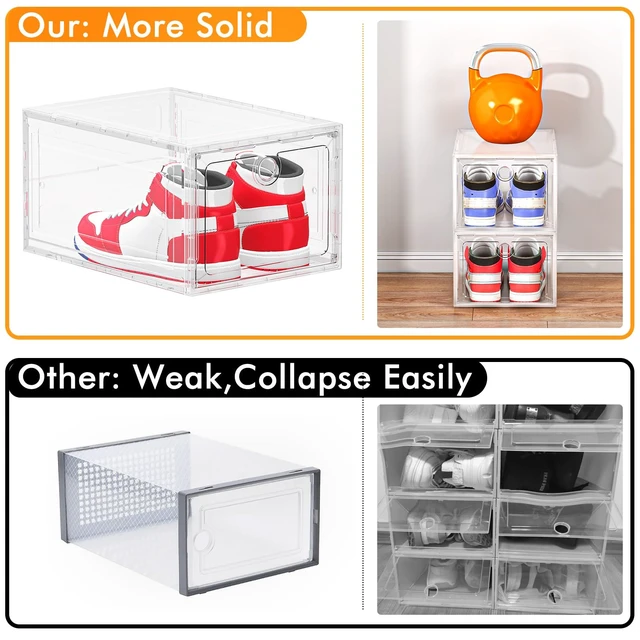 Alt view image 4 of 5 - 12-Pack Shoe Storage Boxes Clear Magnetic Stackable | Upgraded Harder Material, Stackable Space-saving, Fits Sneakers & Boots, Clear Magnetic Front Door