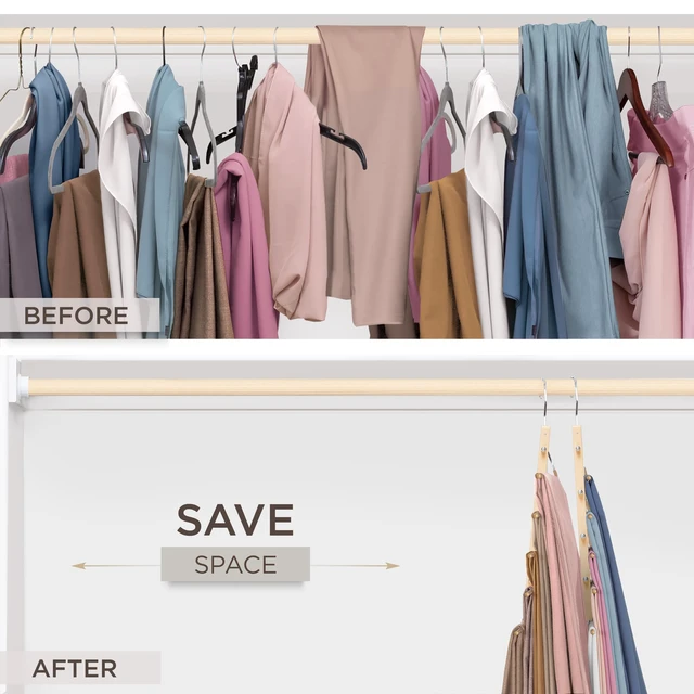 Alt view image 3 of 5 - Pants Hangers Space Saving - 4 Pack European Beechwood Scarf and Jean Hangers - Closet Organizer and Space Saver Pant Rack, Leggings Hanger, and Scarf Holder with 360° Swivel Hook