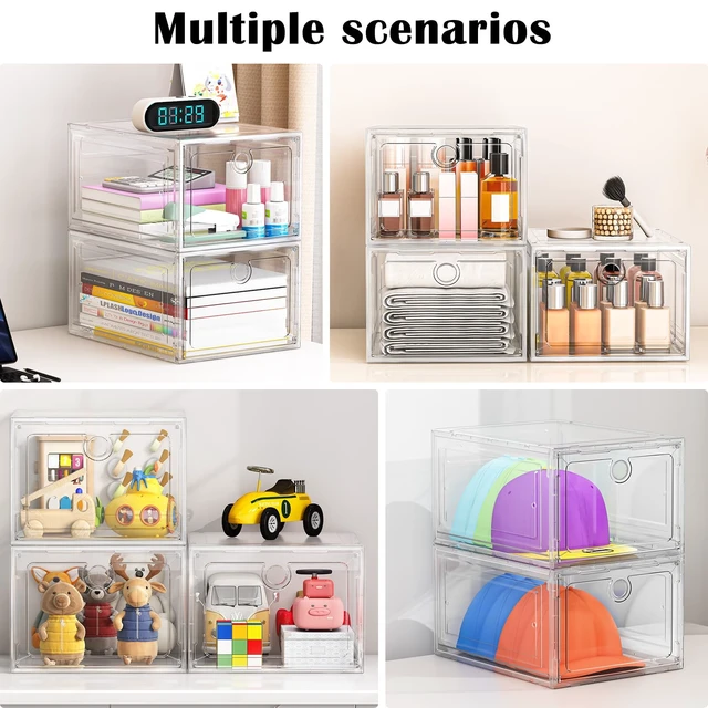Alt view image 5 of 5 - 12-Pack Shoe Storage Boxes Clear Magnetic Stackable | Upgraded Harder Material, Stackable Space-saving, Fits Sneakers & Boots, Clear Magnetic Front Door