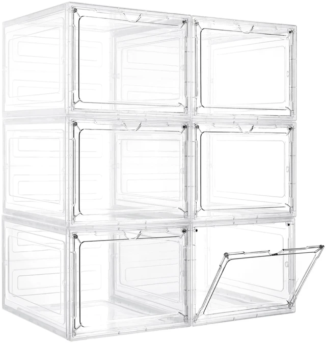 Main image of 6 Pack Storage Bins with Lids, 19 Qt Stackable Clear Storage Box | Stackable, Clear Acrylic Magnetic Door, Purse Organizer, Plastic Display Case, Organizer Box for Home Office Organizing
