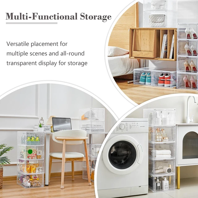 Alt view image 2 of 7 - 6 Pack Storage Bins with Lids, 19 Qt Stackable Clear Storage Box | Stackable, Clear Acrylic Magnetic Door, Purse Organizer, Plastic Display Case, Organizer Box for Home Office Organizing