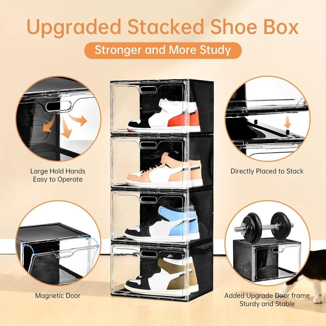 Alt view image 7 of 7 - New 8 Pack Shoe Boxes Stackable, Large Shoe Storage Organizer with Lids,Drop Side Shoe Containers for Entryway,Sneaker Storage Fit up to US Size 13 for Men/Women(13x 10.6x 8.3)
