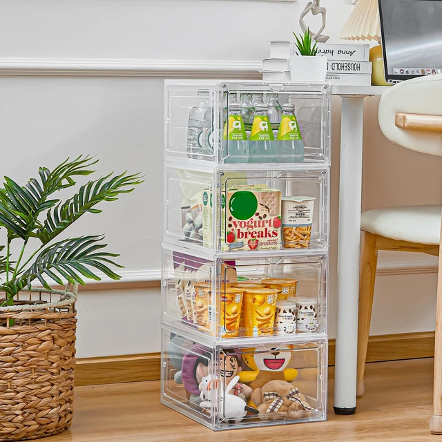 Alt view image 5 of 7 - 6 Pack Storage Bins with Lids, 19 Qt Stackable Clear Storage Box | Stackable, Clear Acrylic Magnetic Door, Purse Organizer, Plastic Display Case, Organizer Box for Home Office Organizing