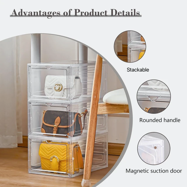 Alt view image 3 of 7 - 6 Pack Storage Bins with Lids, 19 Qt Stackable Clear Storage Box | Stackable, Clear Acrylic Magnetic Door, Purse Organizer, Plastic Display Case, Organizer Box for Home Office Organizing