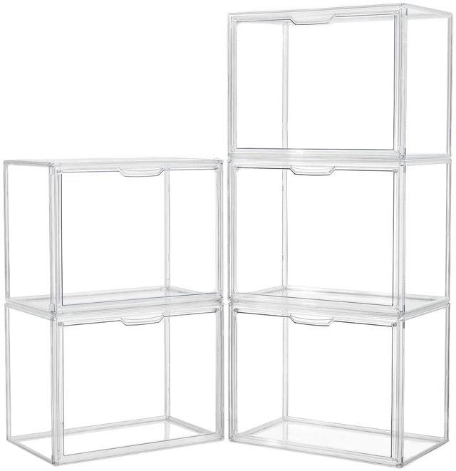 Main image of Acrylic Box Display Case, 5-Pack XL Stackable Storage Bins with Lid | Stackable Storage Bin X-Large 5 Pack, Clear Acrylic Display Case With Magnetic Lid, Dustproof Showcase for Figures Cosmetics
