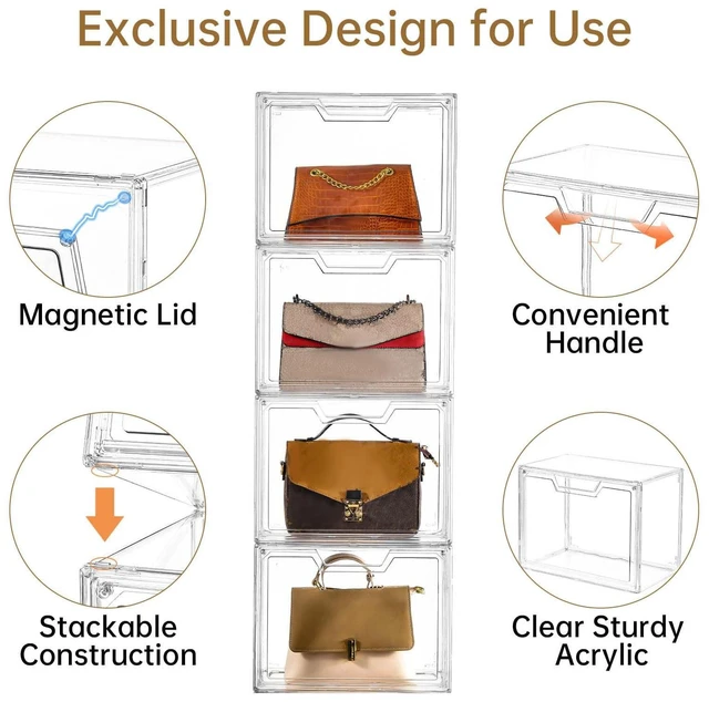 Alt view image 3 of 7 - Stackable Acrylic Display Case,Clear Storage Bins with Lid for Collectibles | Purse Organizer ,Storage Boxes/Bins with Lids, Closet Organizers and Storage for HandBags, Hat, Collectibles and Lego