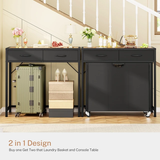 Alt view image 3 of 7 - Laundry Sorter, Rolling Laundry Hamper with 3 Section Pull-Out Bags, Laundry Basket Organizer with 2 Drawers & 2-Tone Top Panel, Laundry Hamper with Wheels for Laundry Room Organization, Bathroom