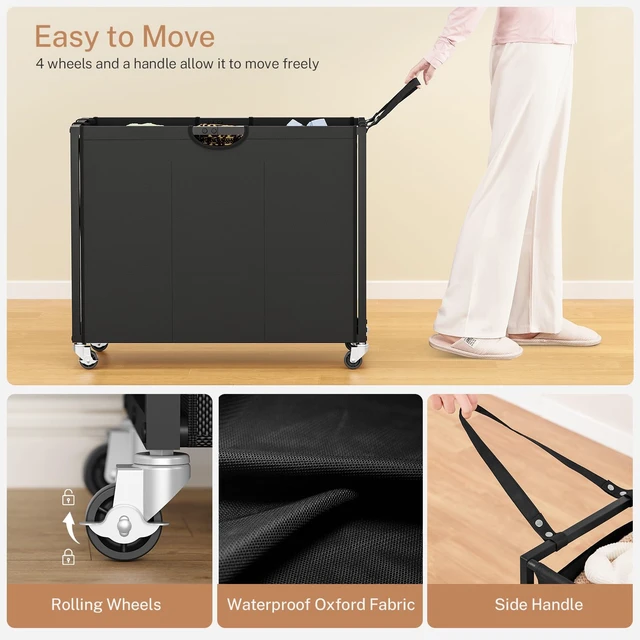 Alt view image 5 of 7 - Laundry Sorter, Rolling Laundry Hamper with 3 Section Pull-Out Bags, Laundry Basket Organizer with 2 Drawers & 2-Tone Top Panel, Laundry Hamper with Wheels for Laundry Room Organization, Bathroom