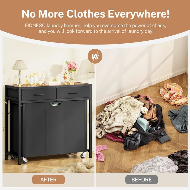 Alt view image 6 of 7 - Laundry Sorter, Rolling Laundry Hamper with 3 Section Pull-Out Bags, Laundry Basket Organizer with 2 Drawers & 2-Tone Top Panel, Laundry Hamper with Wheels for Laundry Room Organization, Bathroom