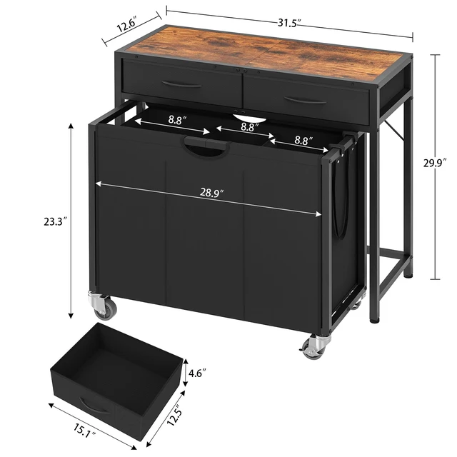 Alt view image 7 of 7 - Laundry Sorter, Rolling Laundry Hamper with 3 Section Pull-Out Bags, Laundry Basket Organizer with 2 Drawers & 2-Tone Top Panel, Laundry Hamper with Wheels for Laundry Room Organization, Bathroom