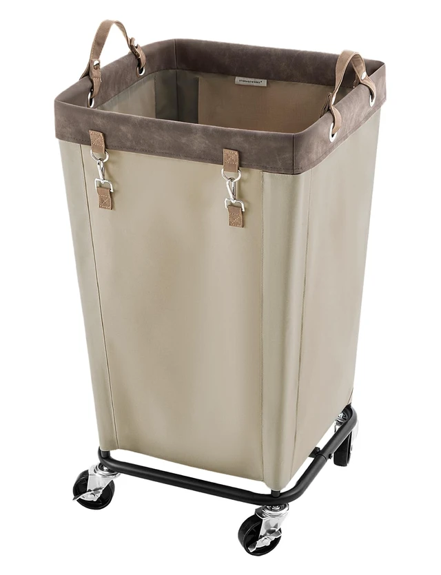 Main image of 160L Laundry Basket with Wheels, Rolling Hampers for Clothing | Light Kahki Laundry Basket with Wheels, Metal Frame & Handles, Rolling Hamper for Bedroom, Bathroom, Dorm, Hotel