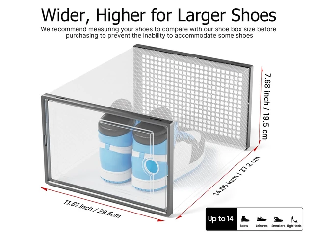 Alt view image 2 of 7 - XXX-Large Shoe Storage Boxes 12 Pack, Clear Stackable Shoe Organizer | Drop-Front Space-Saving Shoe Cases for Closet, Entryway & Under-Bed Storage, Family Organizer,Black
