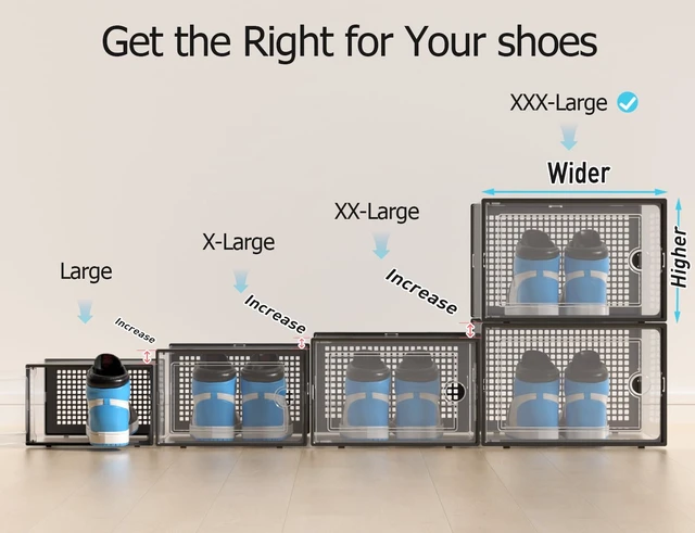 Alt view image 3 of 7 - XXX-Large Shoe Storage Boxes 12 Pack, Clear Stackable Shoe Organizer | Drop-Front Space-Saving Shoe Cases for Closet, Entryway & Under-Bed Storage, Family Organizer,Black