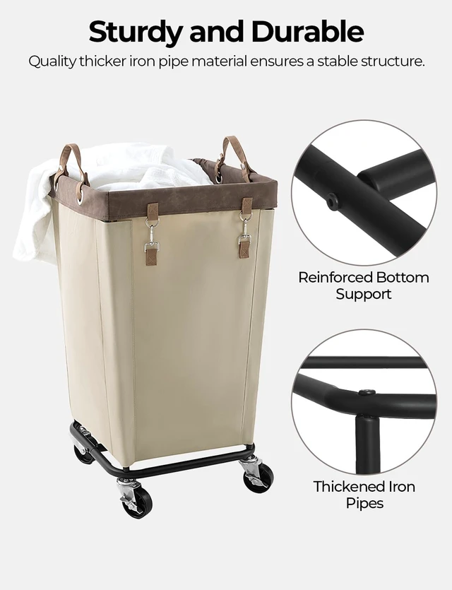 Alt view image 4 of 7 - 160L Laundry Basket with Wheels, Rolling Hampers for Clothing | Light Kahki Laundry Basket with Wheels, Metal Frame & Handles, Rolling Hamper for Bedroom, Bathroom, Dorm, Hotel