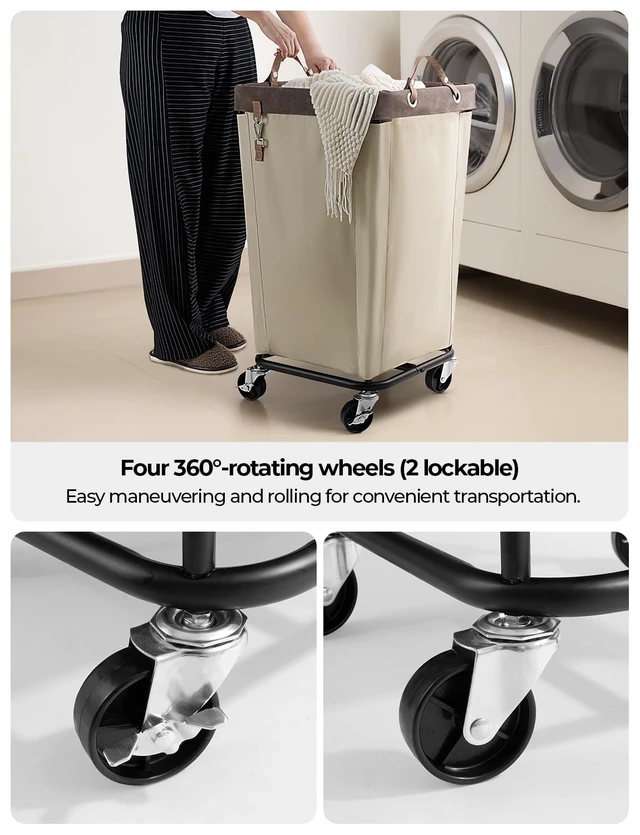 Alt view image 5 of 7 - 160L Laundry Basket with Wheels, Rolling Hampers for Clothing | Light Kahki Laundry Basket with Wheels, Metal Frame & Handles, Rolling Hamper for Bedroom, Bathroom, Dorm, Hotel