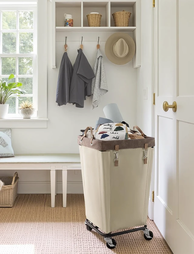 Alt view image 7 of 7 - 160L Laundry Basket with Wheels, Rolling Hampers for Clothing | Light Kahki Laundry Basket with Wheels, Metal Frame & Handles, Rolling Hamper for Bedroom, Bathroom, Dorm, Hotel