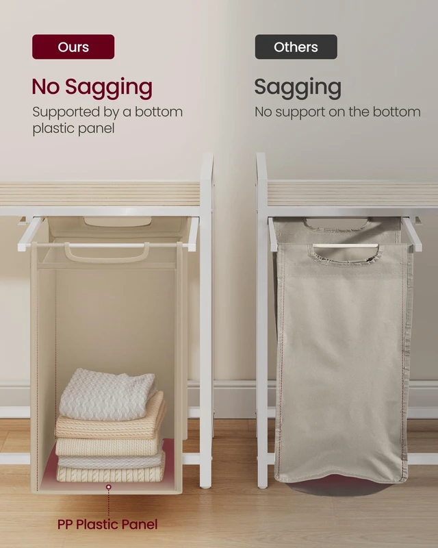 Alt view image 4 of 6 - Laundry Hamper with Shelf, 3 Pull-Out Bags, 3 x 10.6 Gallons (40 L) | Laundry Basket, Laundry Sorter 3 Section, Metal Frame, Cappuccino Beige and Natural Beige, BRENTA Collection UBLH301LH66