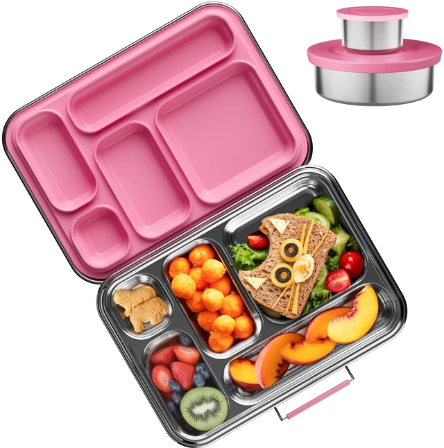 Main image of Stainless Steel Bento Box Kids, Kids Metal Bento Lunch Box BPA Free Lunch Box Containers 304 Stainless Steel Bento Box for School and Office(Pink)