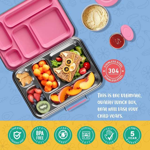 Alt view image 3 of 5 - Stainless Steel Bento Box Kids, Kids Metal Bento Lunch Box BPA Free Lunch Box Containers 304 Stainless Steel Bento Box for School and Office(Pink)