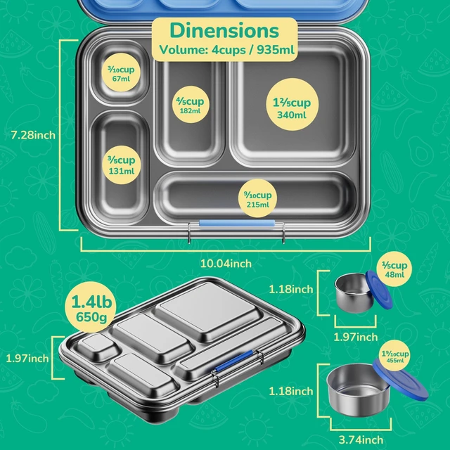 Alt view image 4 of 5 - Stainless Steel Bento Box Kids, Kids Metal Bento Lunch Box BPA Free Lunch Box Containers 304 Stainless Steel Bento Box for School and Office(Pink)