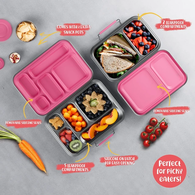 Alt view image 5 of 5 - Stainless Steel Bento Box Kids, Kids Metal Bento Lunch Box BPA Free Lunch Box Containers 304 Stainless Steel Bento Box for School and Office(Pink)