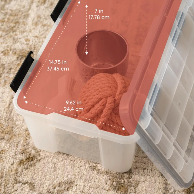 Alt view image 3 of 7 - 6-Pack 19 Qt Storage Bins with Gasket Lids, Clear/Black | WeatherPro seal protects shoes, crafts, documents and supplies from dust and moisture