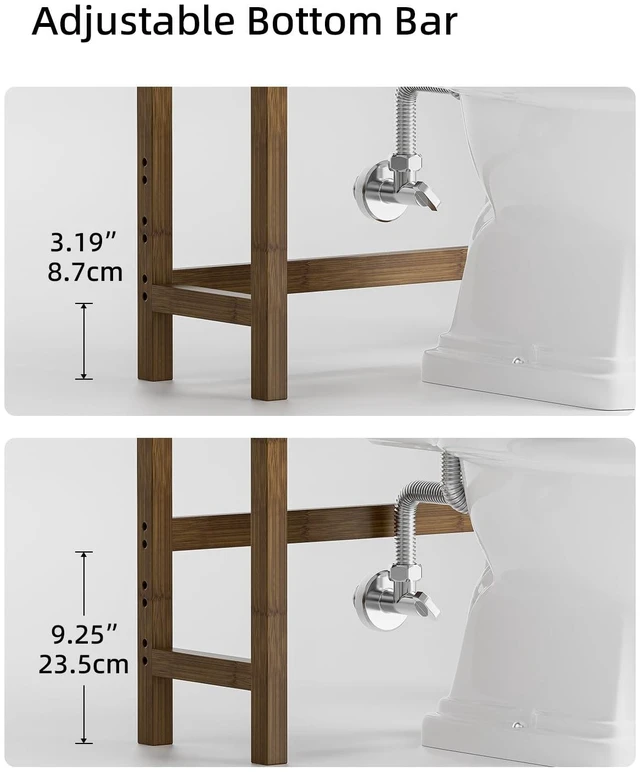 Alt view image 6 of 7 - Bathroom Storage Shelf, Bamboo Over-The-Toilet Organizer Rack, Freestanding Toilet Space Saver with 3-Tier Adjustable Shelves (Walnut)