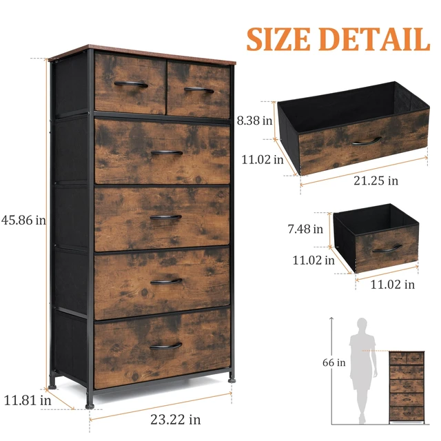 Alt view image 3 of 7 - Tall Dresser for Bedroom, Fabric Storage Tower with 6 Drawers | Vertical Organizer Cabinet, Steel Frame, Wooden Top for Closet, Living Room, Hallway