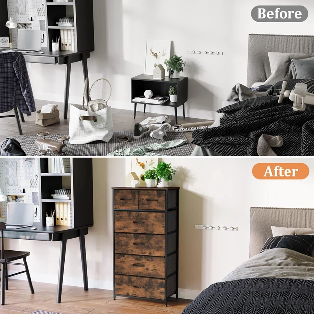 Alt view image 4 of 7 - Tall Dresser for Bedroom, Fabric Storage Tower with 6 Drawers | Vertical Organizer Cabinet, Steel Frame, Wooden Top for Closet, Living Room, Hallway