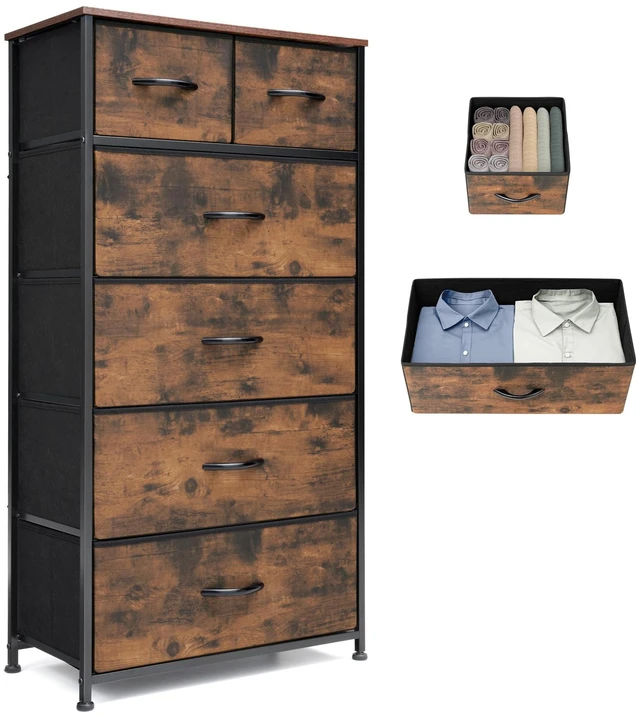Main image of Tall Dresser for Bedroom, Fabric Storage Tower with 6 Drawers | Vertical Organizer Cabinet, Steel Frame, Wooden Top for Closet, Living Room, Hallway