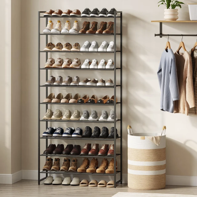 Alt view image 2 of 7 - Shoe Rack for Closet, Metal Shoe Organizer, 10 Tier Garage Shoe Rack Max Holds 50 Pairs,Shoe Storage Shelf,Entryway, Black