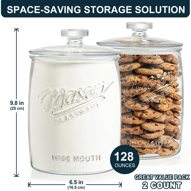 Alt view image 6 of 7 - 2 Pack Cookie Jar, 1 Gallon Glass Jar with Airtight Lids for Flour | Large Wide Mouth Mason Jar for Kitchen Pantry & Laundry Room, Glass Apothecary Canister Sets for Candy, Rice, Coffee, Display
