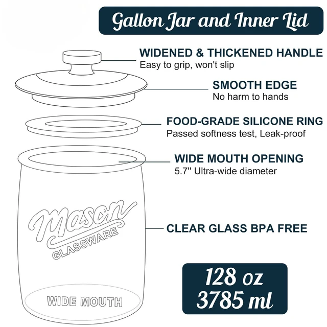 Alt view image 7 of 7 - 2 Pack Cookie Jar, 1 Gallon Glass Jar with Airtight Lids for Flour | Large Wide Mouth Mason Jar for Kitchen Pantry & Laundry Room, Glass Apothecary Canister Sets for Candy, Rice, Coffee, Display