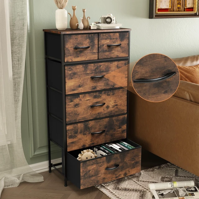 Alt view image 6 of 7 - Tall Dresser for Bedroom, Fabric Storage Tower with 6 Drawers | Vertical Organizer Cabinet, Steel Frame, Wooden Top for Closet, Living Room, Hallway