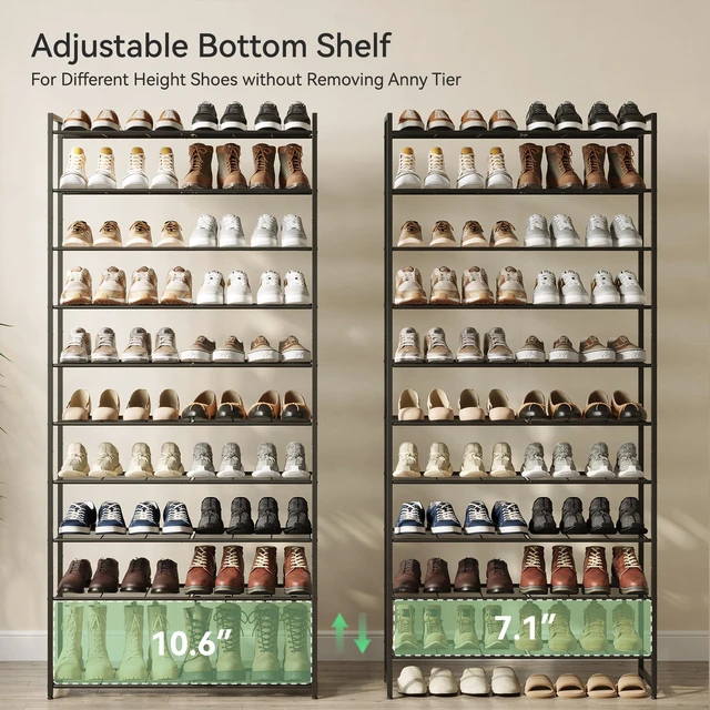Alt view image 3 of 7 - Shoe Rack for Closet, Metal Shoe Organizer, 10 Tier Garage Shoe Rack Max Holds 50 Pairs,Shoe Storage Shelf,Entryway, Black
